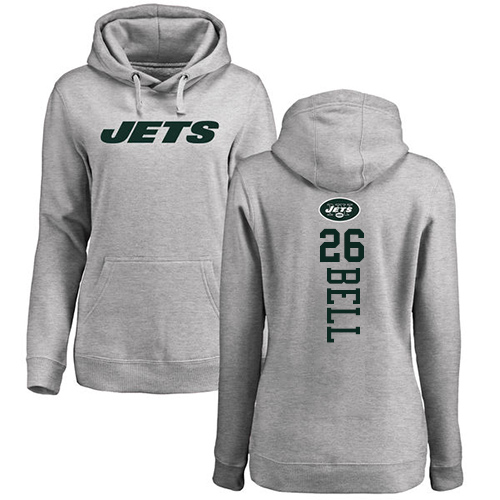 New York Jets Ash Women LeVeon Bell Backer NFL Football #26 Pullover Hoodie Sweatshirts->women nfl jersey->Women Jersey